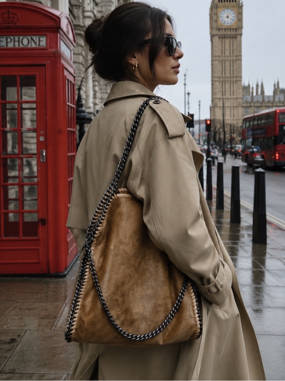 Women's Tan Chain-Trim Tote Bag - Picture 1 of 5